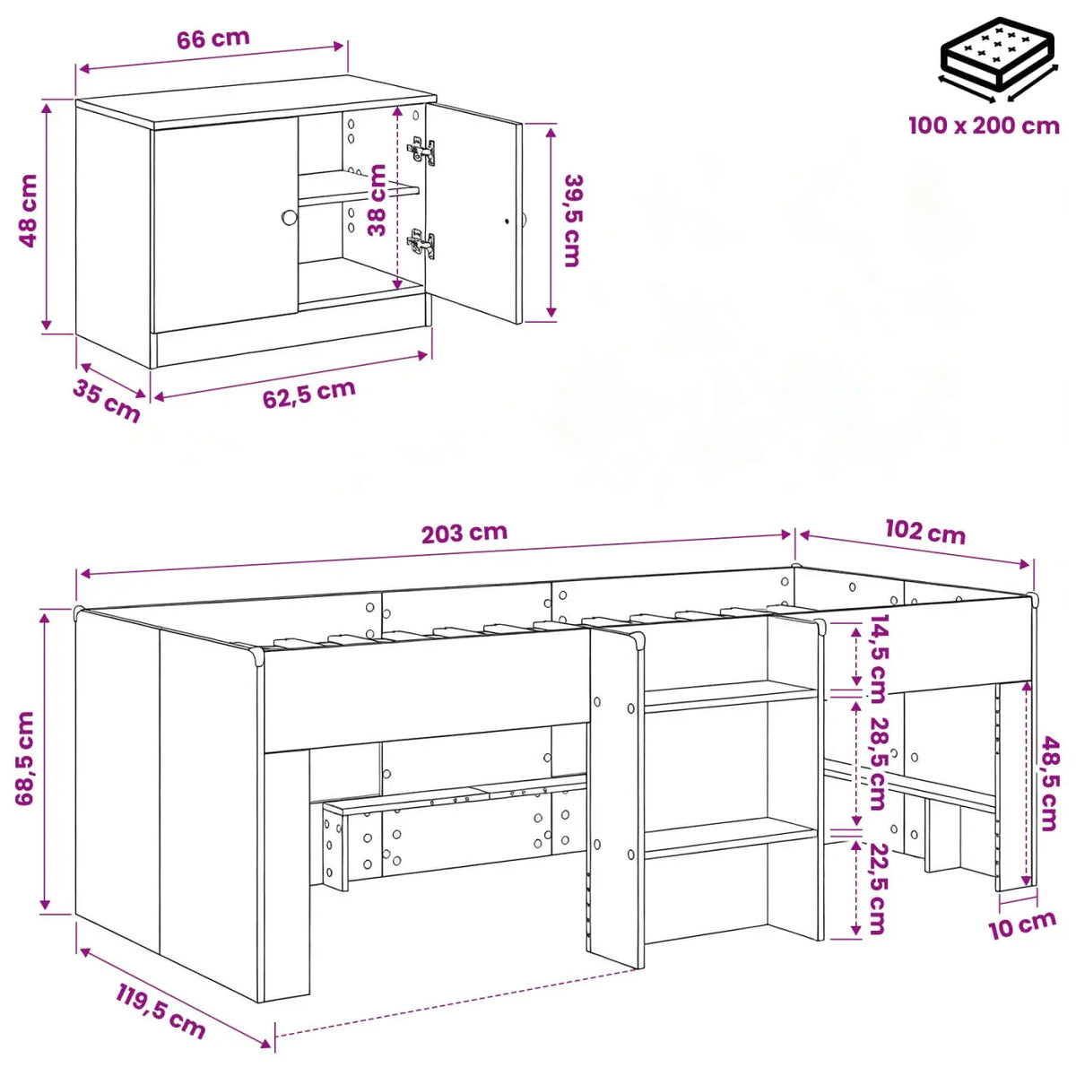 Cadre de lit en loft avec armoire 3 pc Chêne artisanal - XIOS