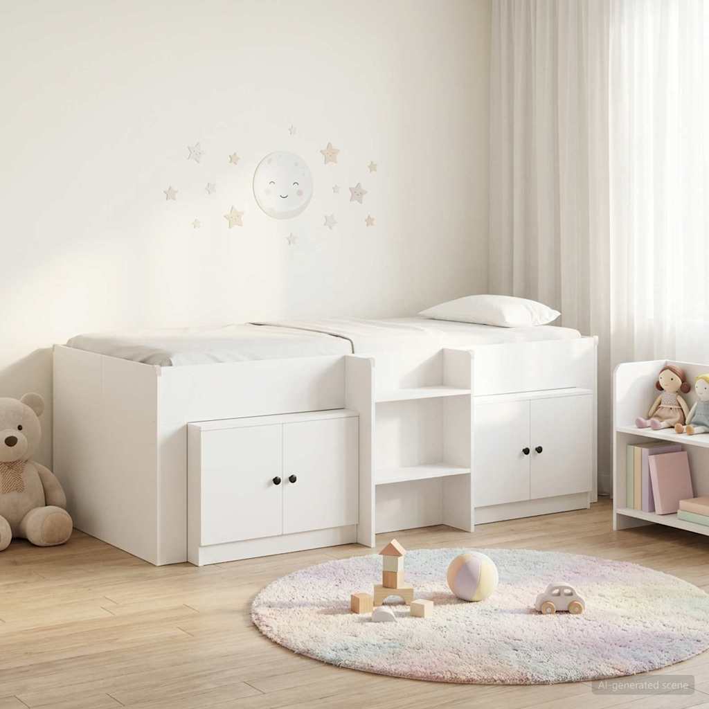 Cadre de lit en loft avec armoire 3 pcs Blanc Bois d'ingénierie - XIOS