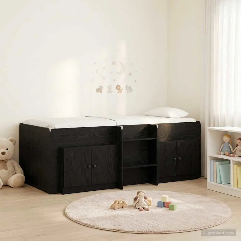 Cadre de lit en loft avec armoire 3 pc Noir Bois d’ingénierie - XIOS