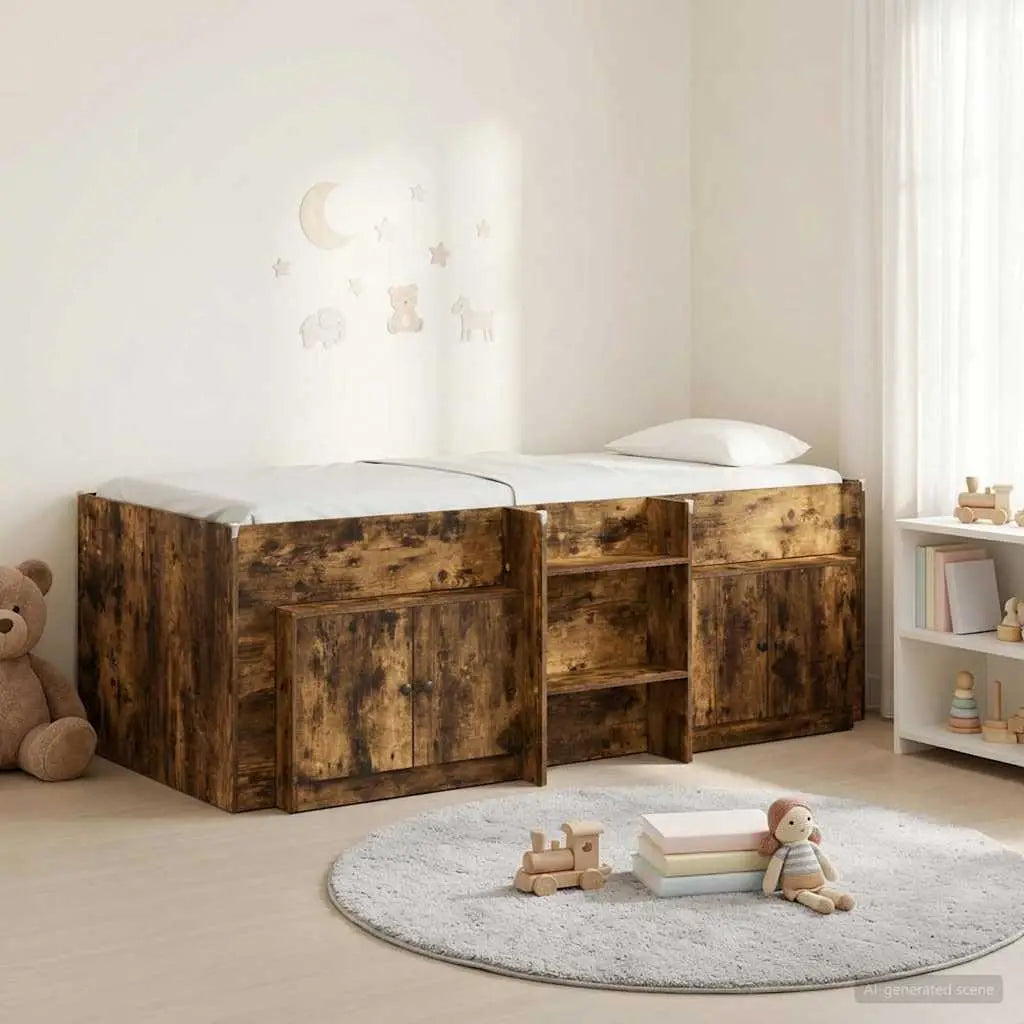 Cadre de lit en loft avec armoire avec stockage 3 pc Chêne fumé - XIOS