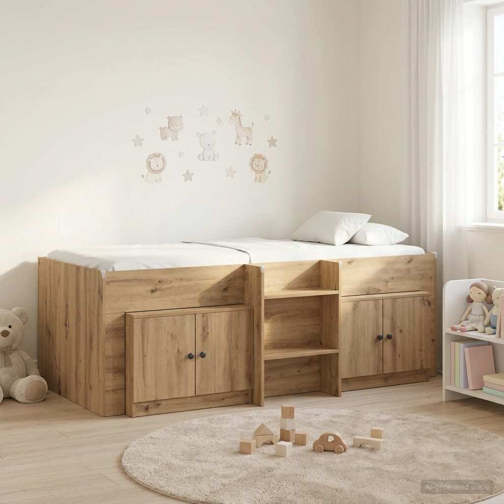 Cadre de lit en loft avec armoire 3 pcs Chêne artisanal