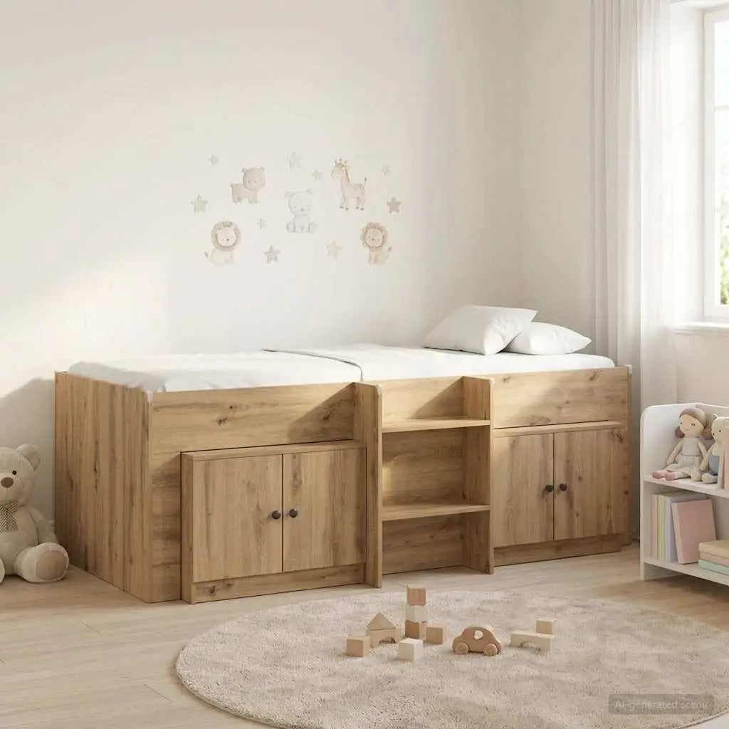 Cadre de lit en loft avec armoire 3 pc Chêne artisanal - XIOS