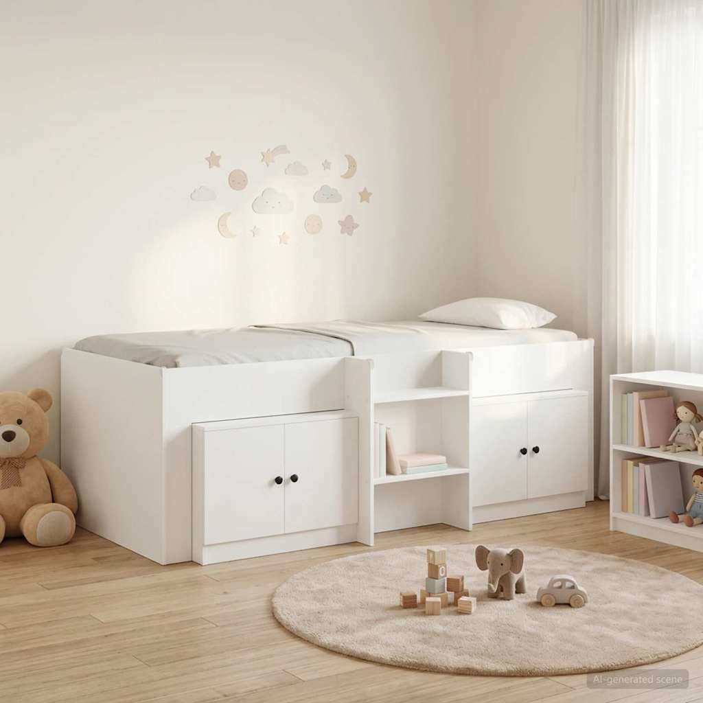 Cadre de lit en loft avec armoire 3 pcs Blanc Bois d'ingénierie - XIOS