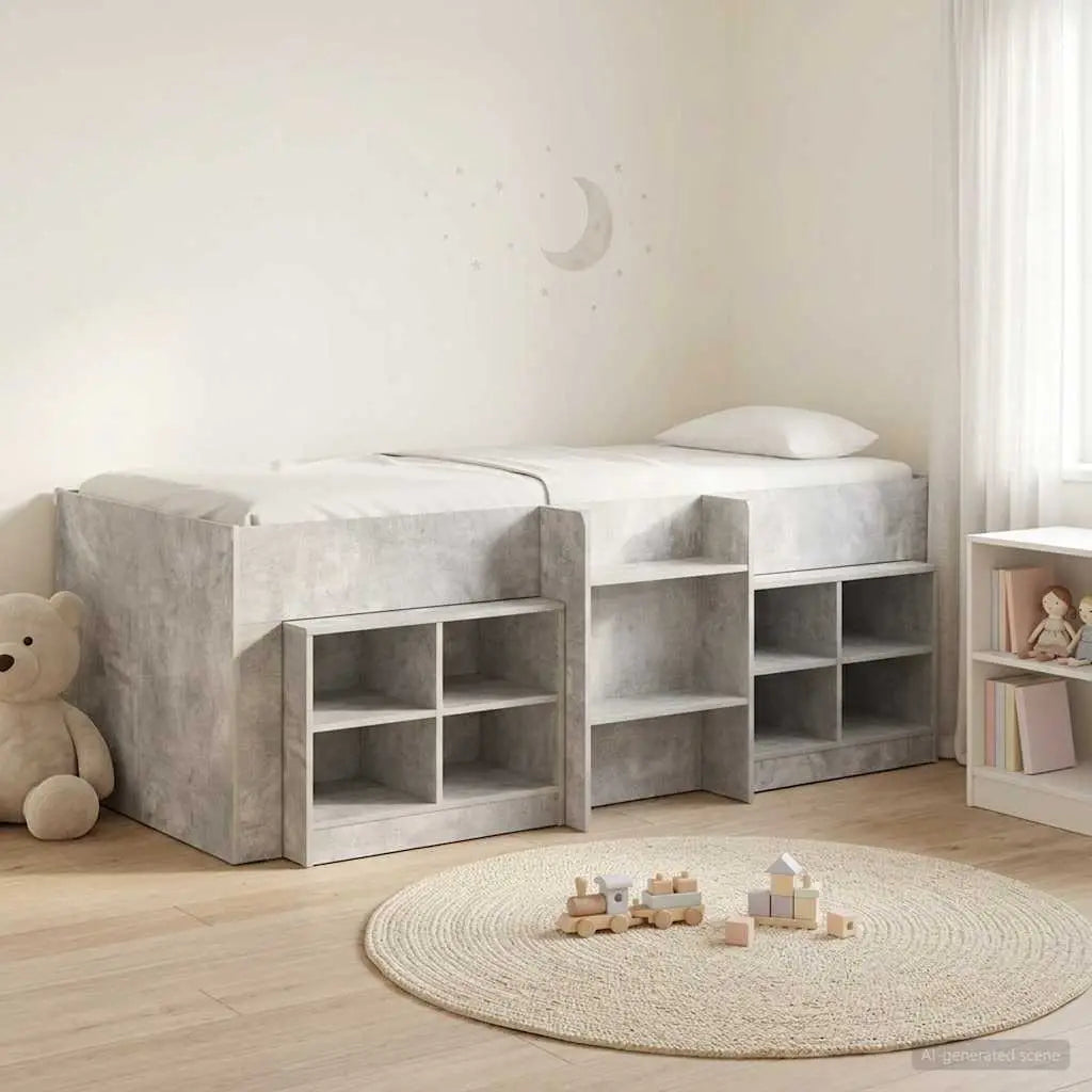 Cadre de lit en loft avec armoire 3 pièces Gris béton - XIOS