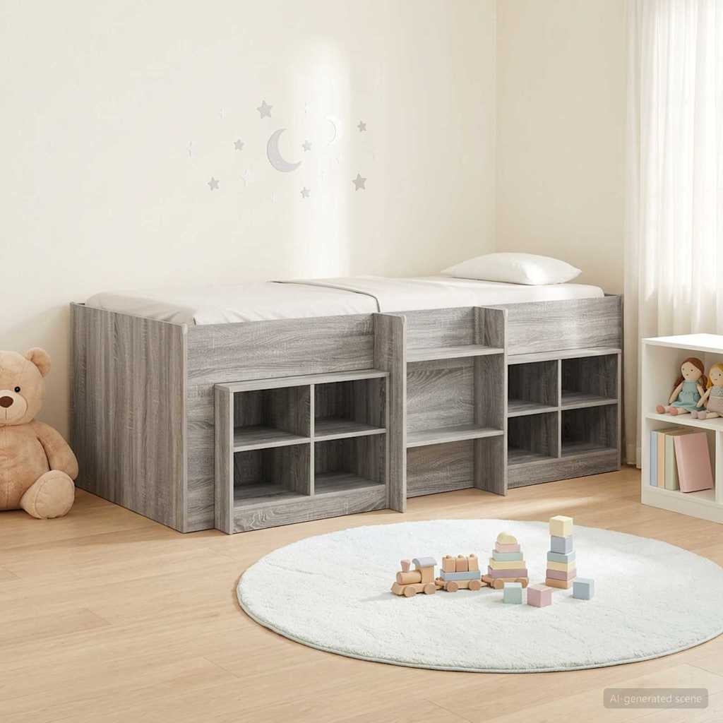 Cadre de lit en loft avec armoire avec étagère 3 pc Sonoma gris