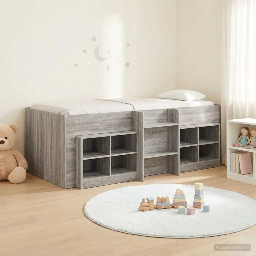 Cadre de lit en loft avec armoire avec étagère 3 pc Sonoma gris - XIOS