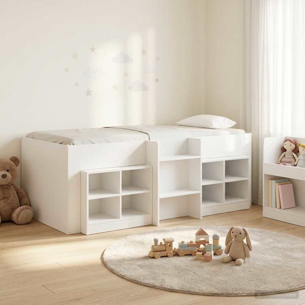 Cadre de lit en loft avec armoire 3 pcs Blanc Bois d'ingénierie - XIOS