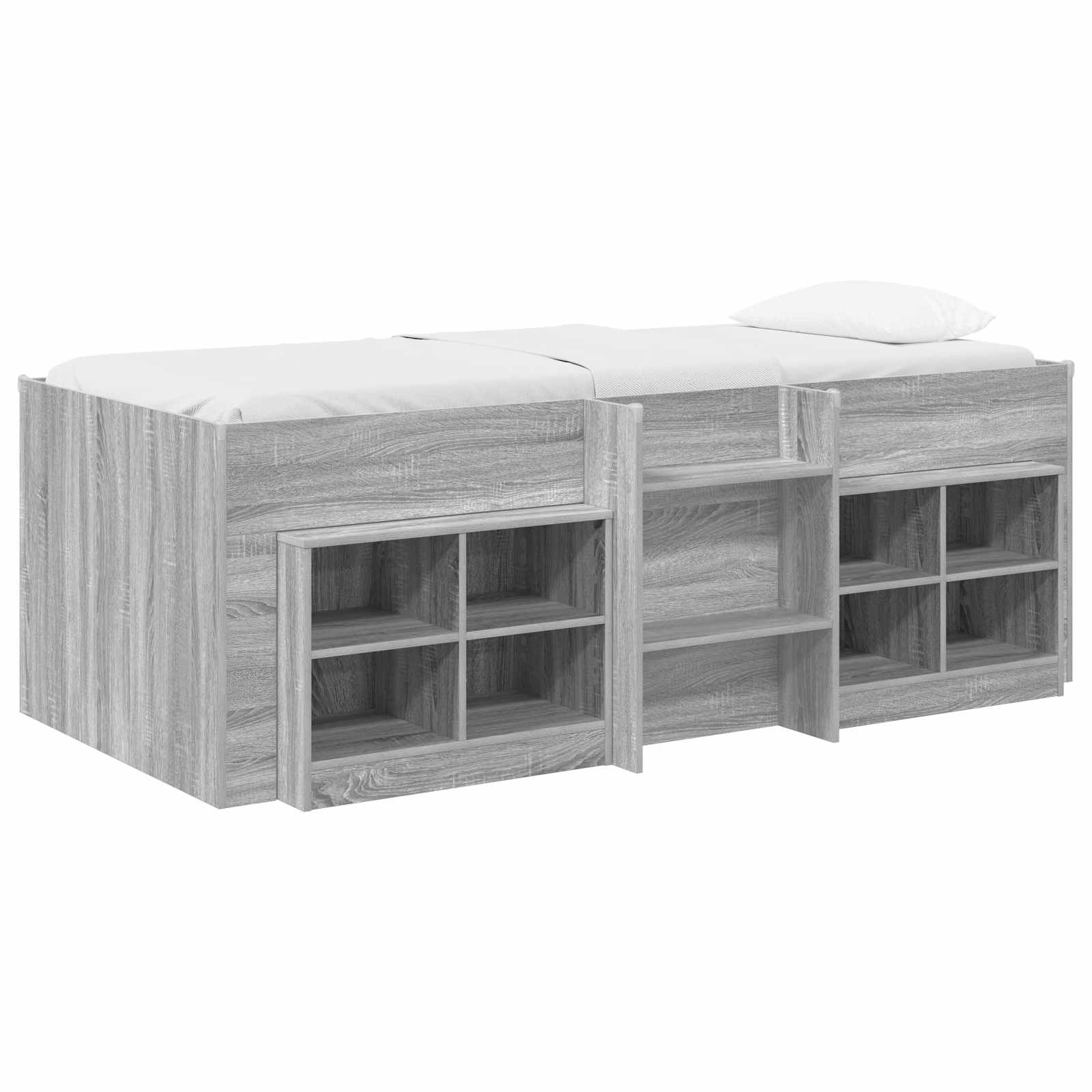 Cadre de lit en loft avec armoire avec étagère 3 pc Sonoma gris