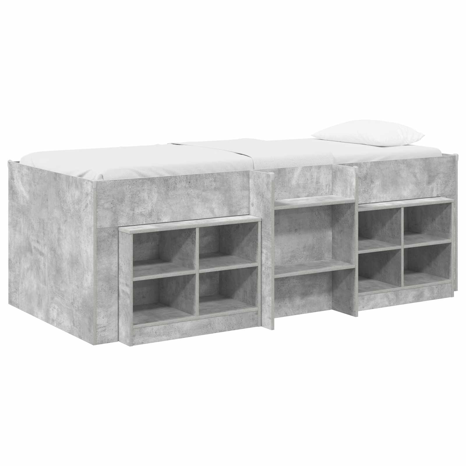 Cadre de lit en loft avec armoire avec étagère 3 pc Gris béton