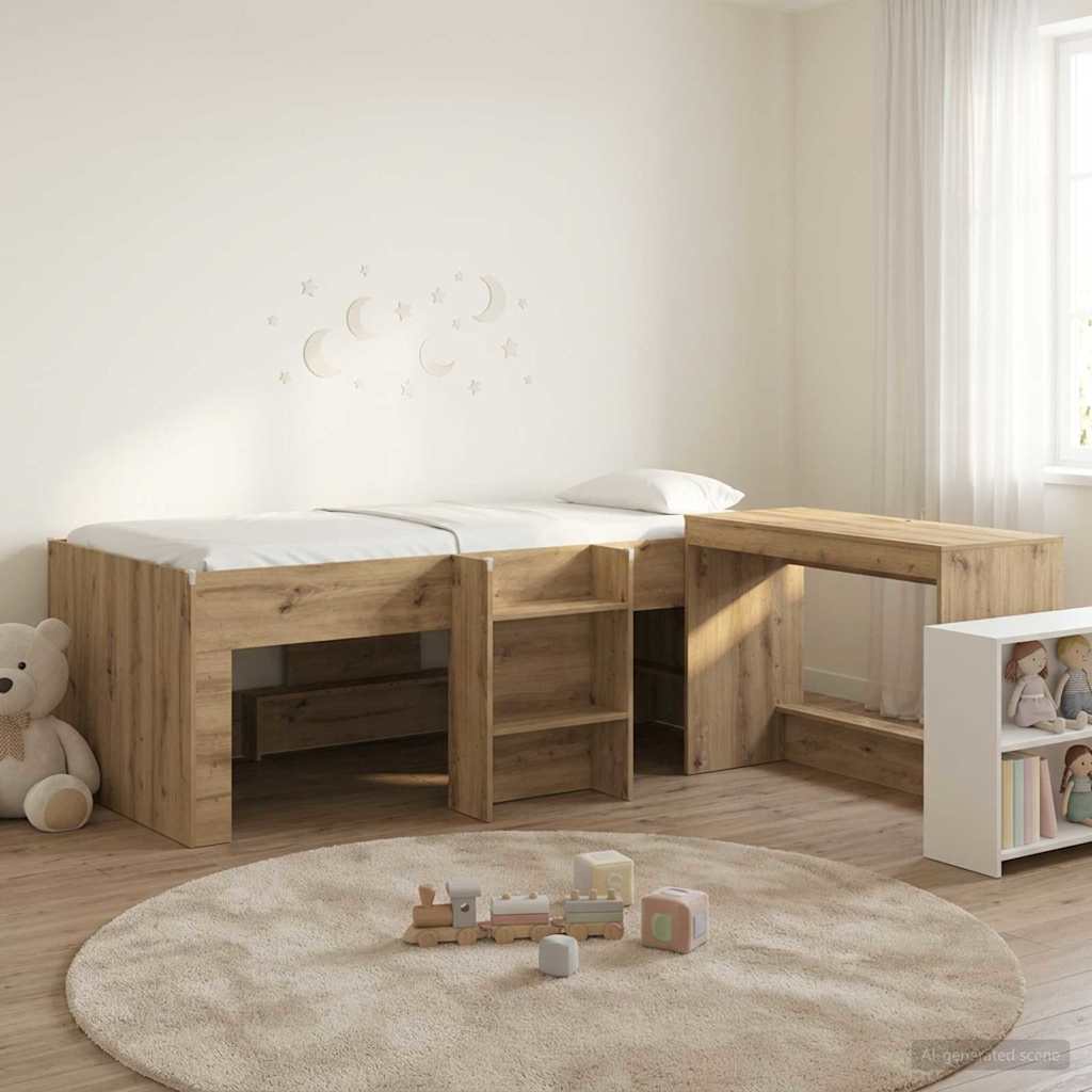 Lit haut pour enfants avec bureau 2 pc Chêne artisanal