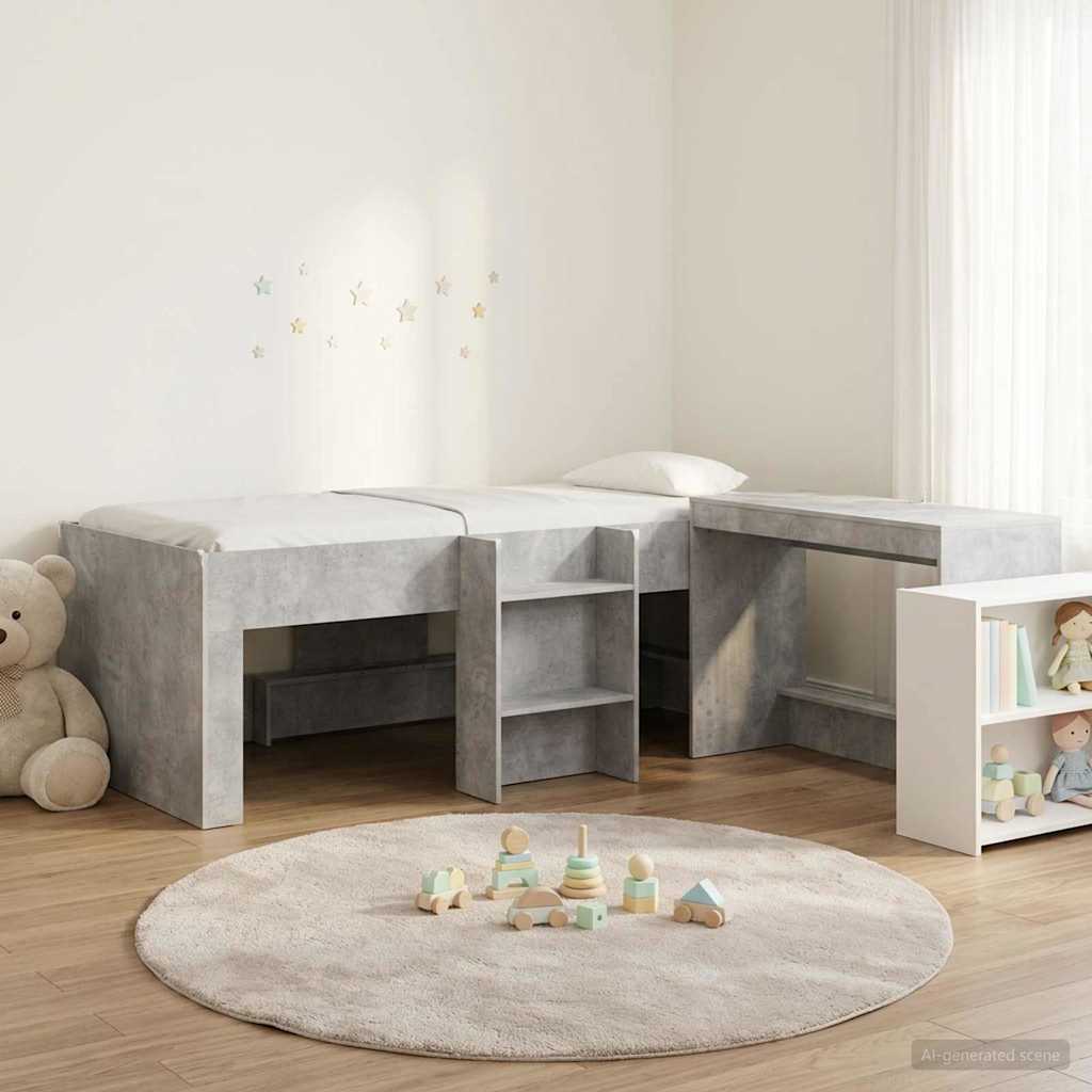 Lit haut pour enfants avec bureau 2 pc Gris béton