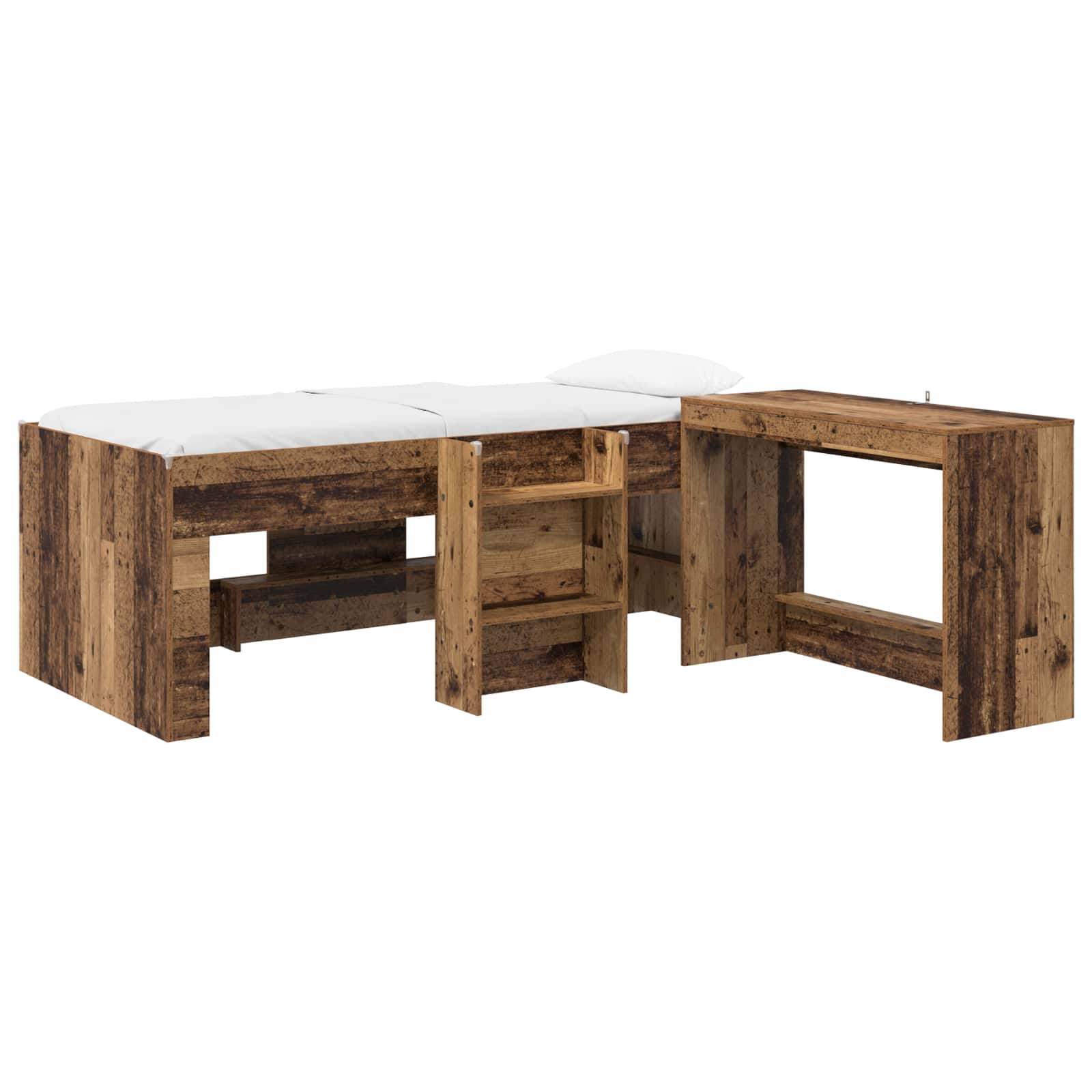 Lit haut pour enfants avec bureau 2 pc Bois ancien