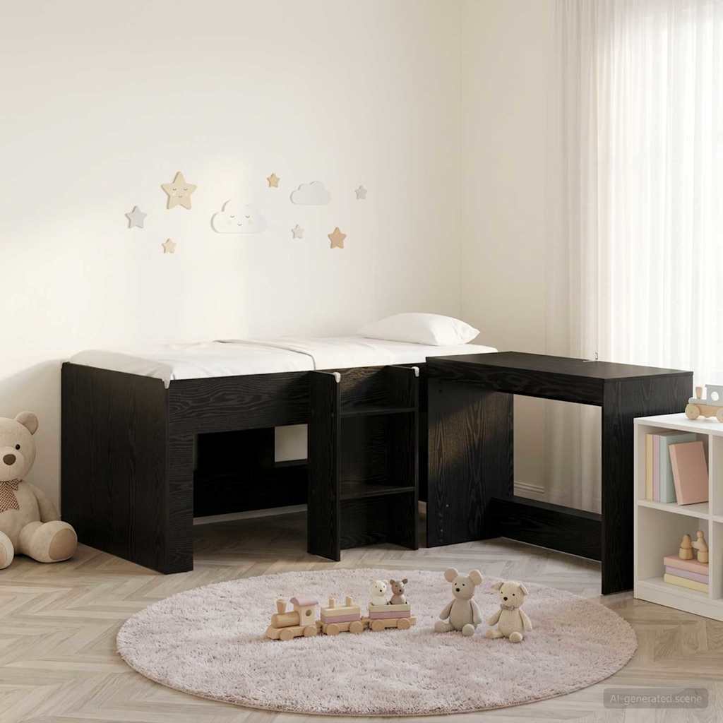 Lit haut pour enfants avec bureau 2 pc Chêne noir