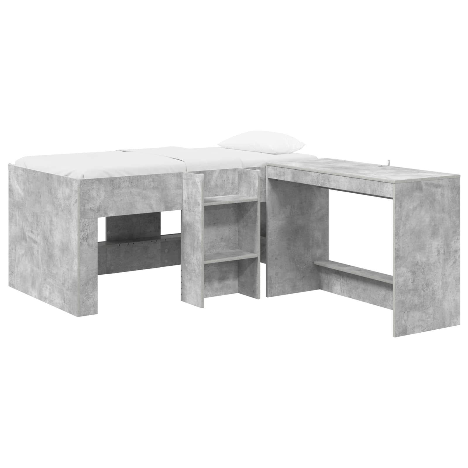 Lit haut pour enfants avec bureau 2 pc Gris béton