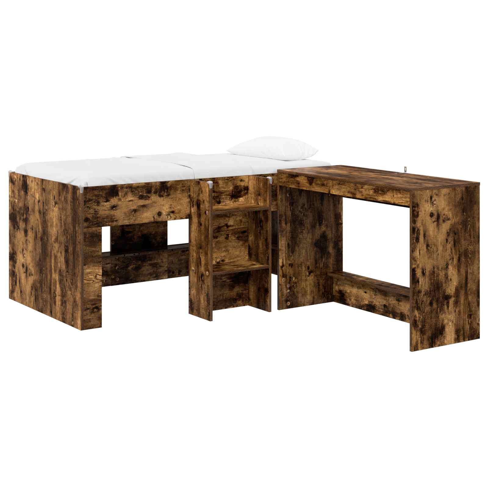 Lit haut pour enfants avec bureau 2 pc Chêne fumé