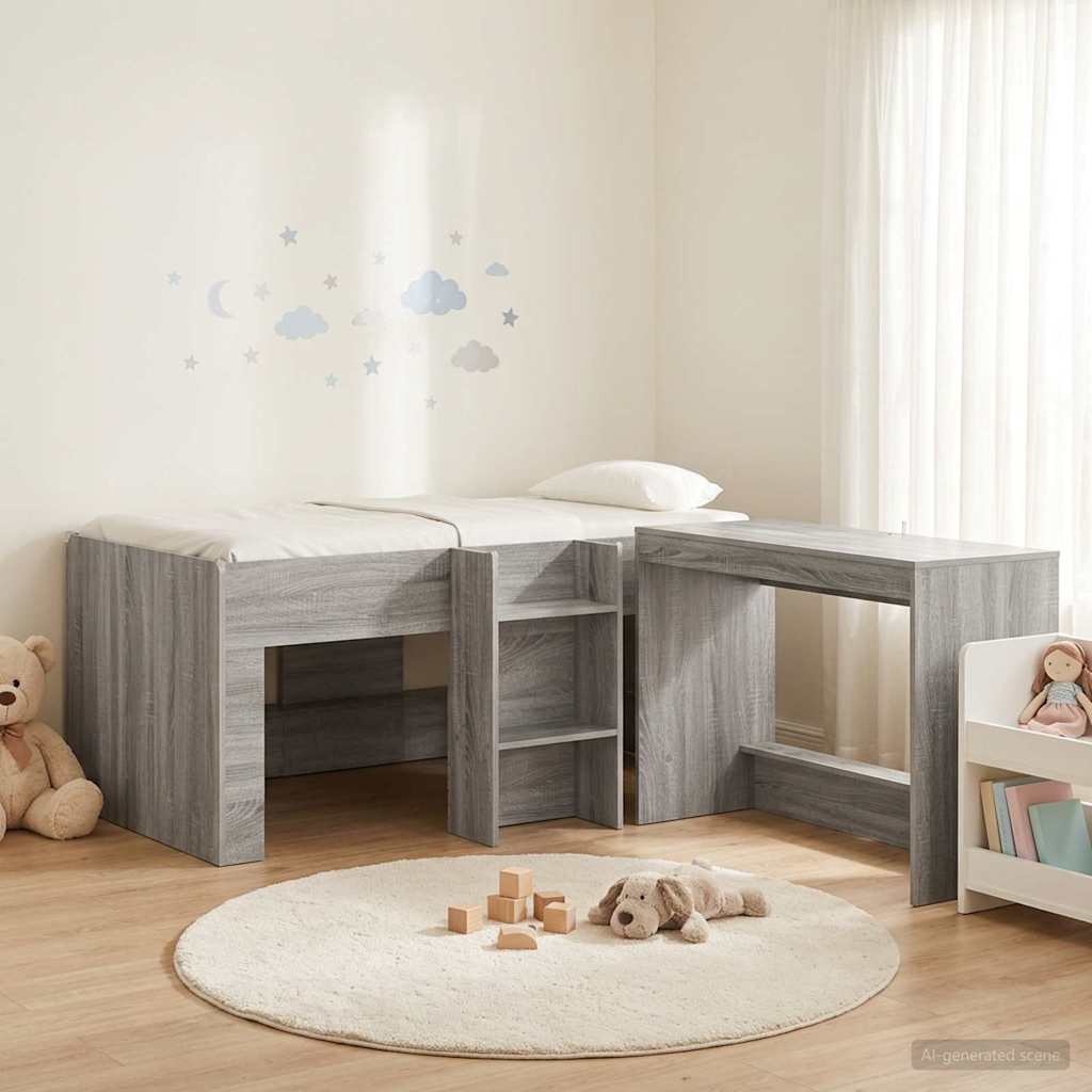 Lit haut pour enfants avec bureau 2 pc Sonoma gris