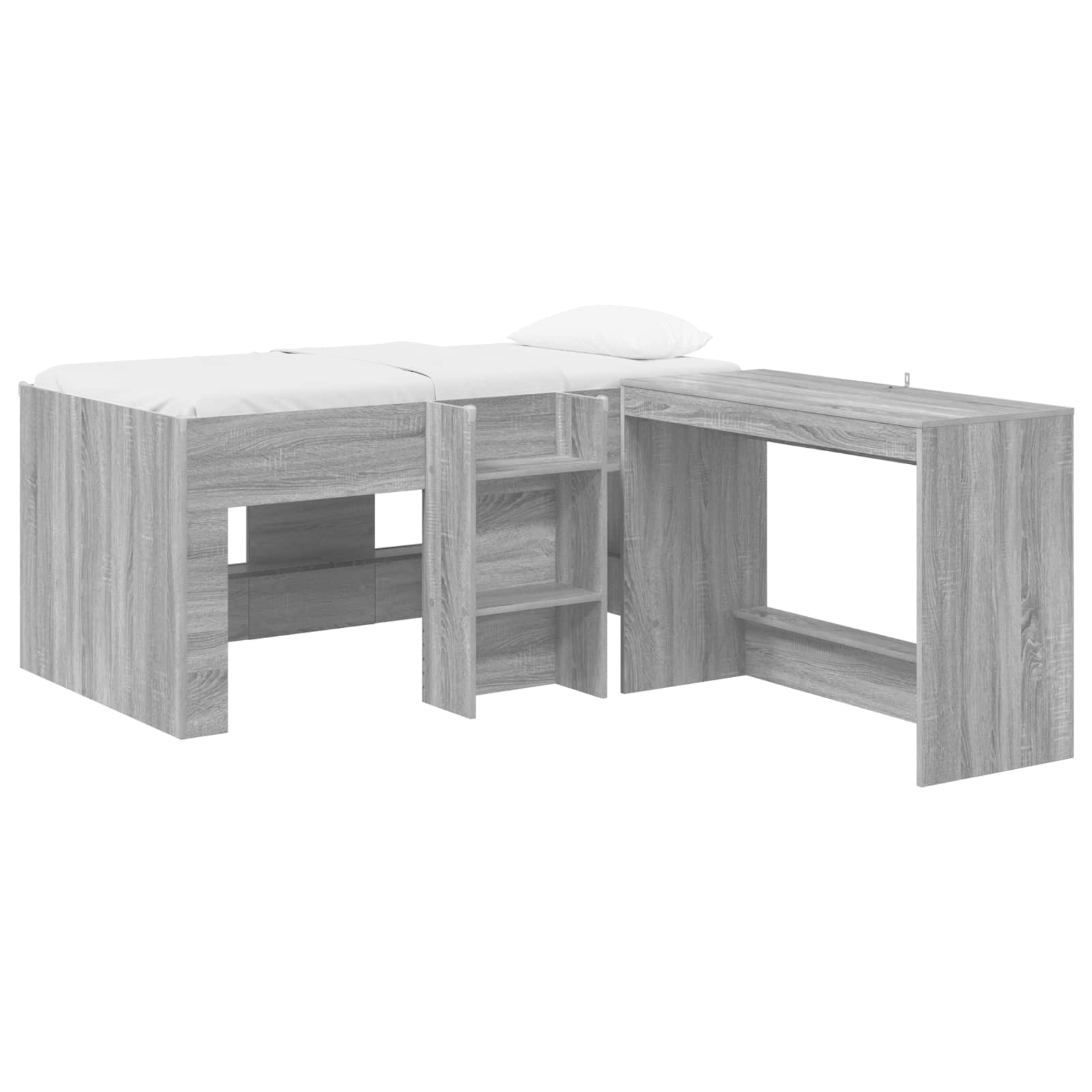 Lit haut pour enfants avec bureau 2 pc Sonoma gris