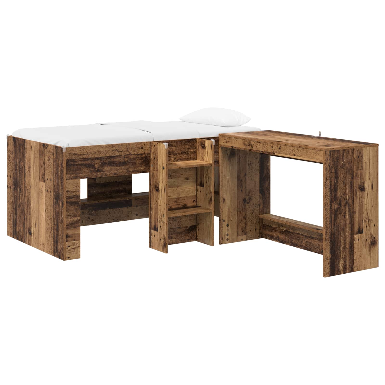Lit haut pour enfants avec bureau 2 pc Bois ancien