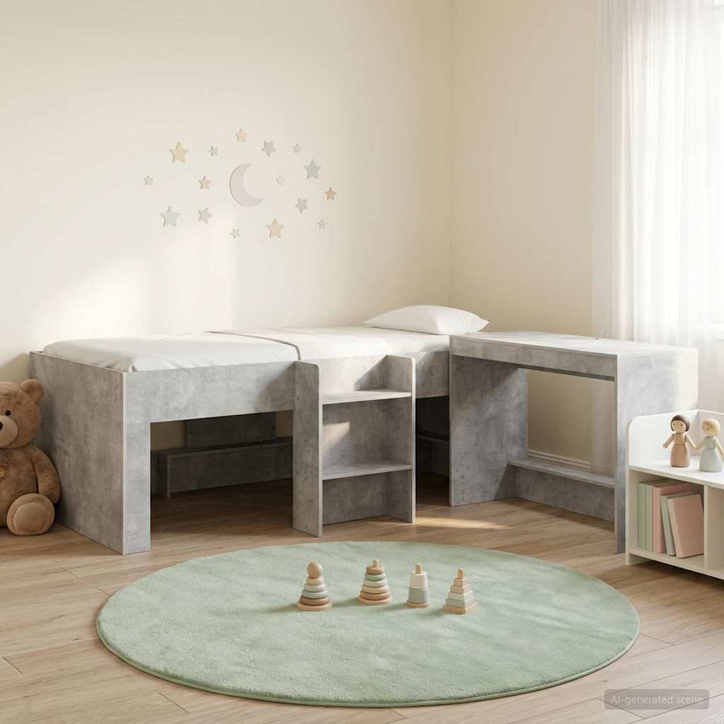 Lit haut pour enfants avec bureau 2 pc Gris béton
