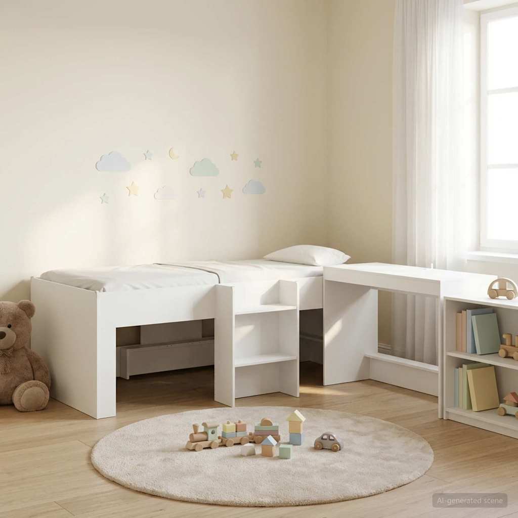 Lit haut pour enfants avec bureau 2 pièces Blanc
