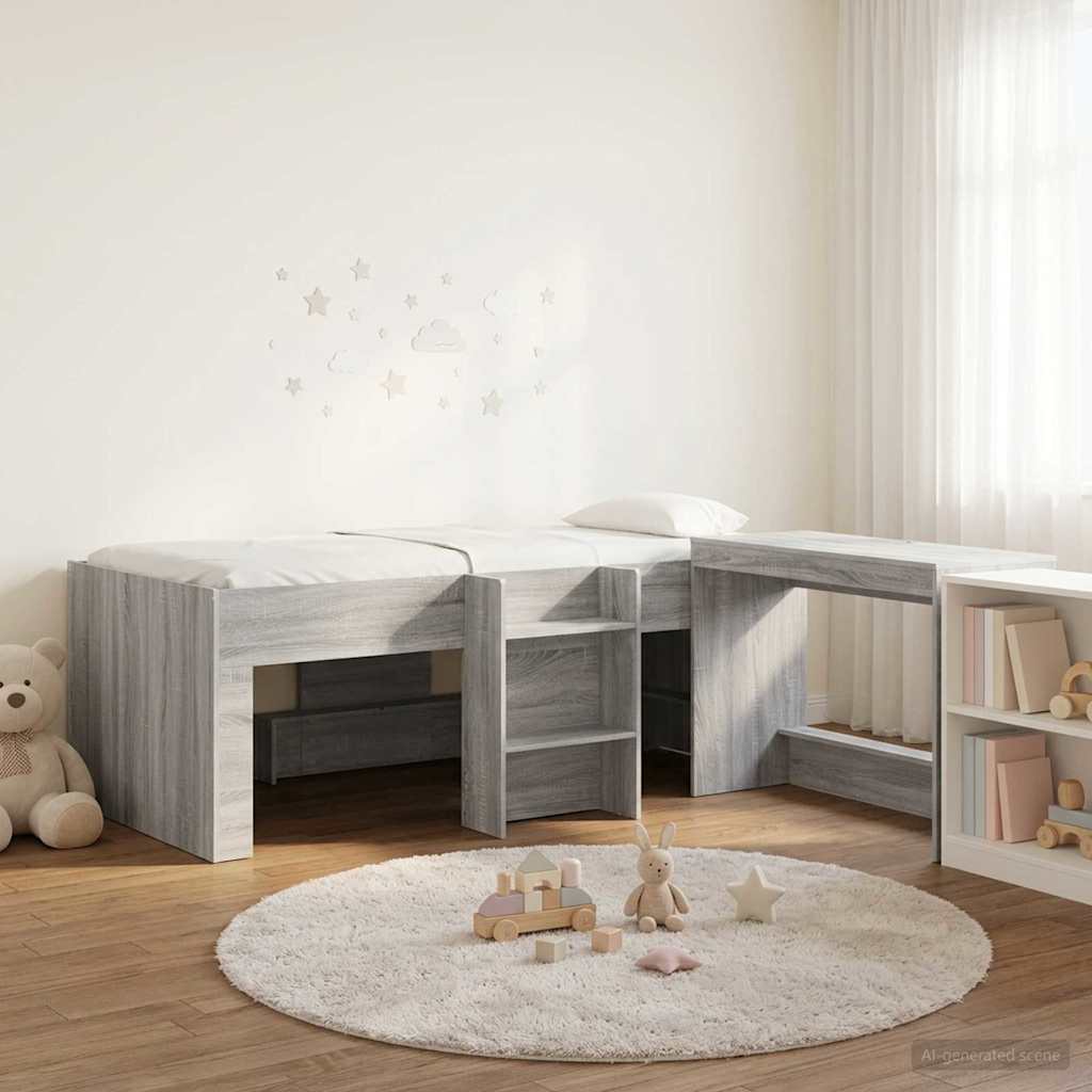 Lit haut pour enfants avec bureau 2 pc Sonoma gris