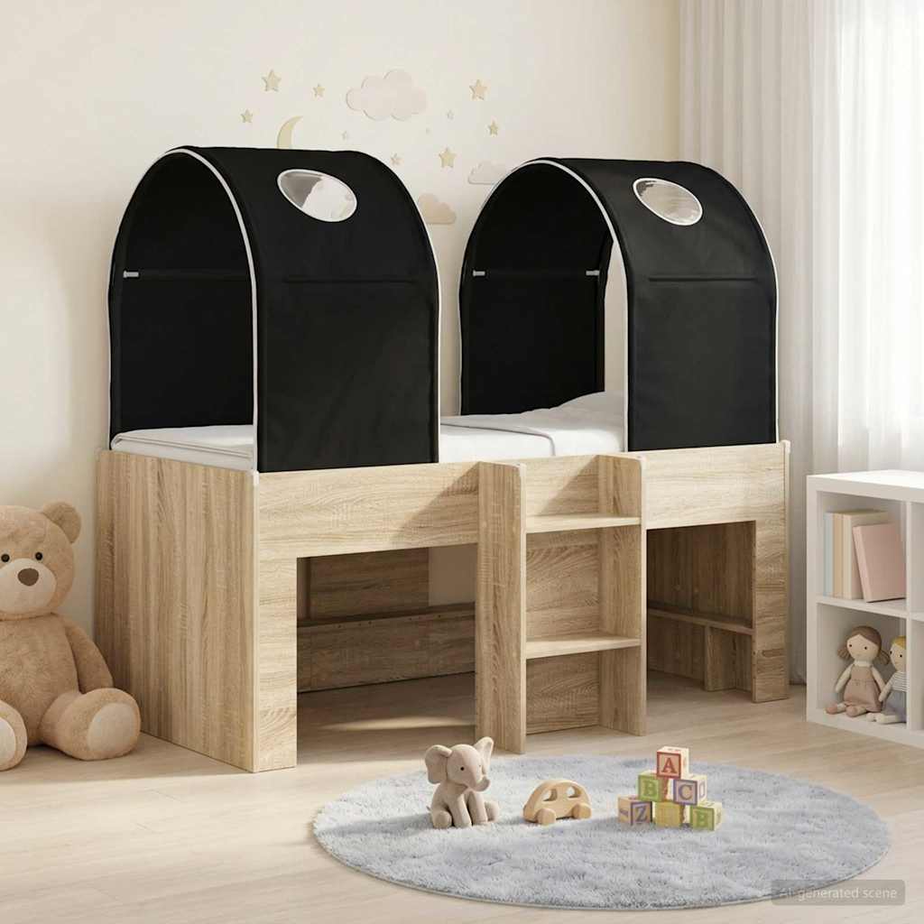 Lit avec Tunnel 3 pc Sonoma et Noir Bois d'ingénierie