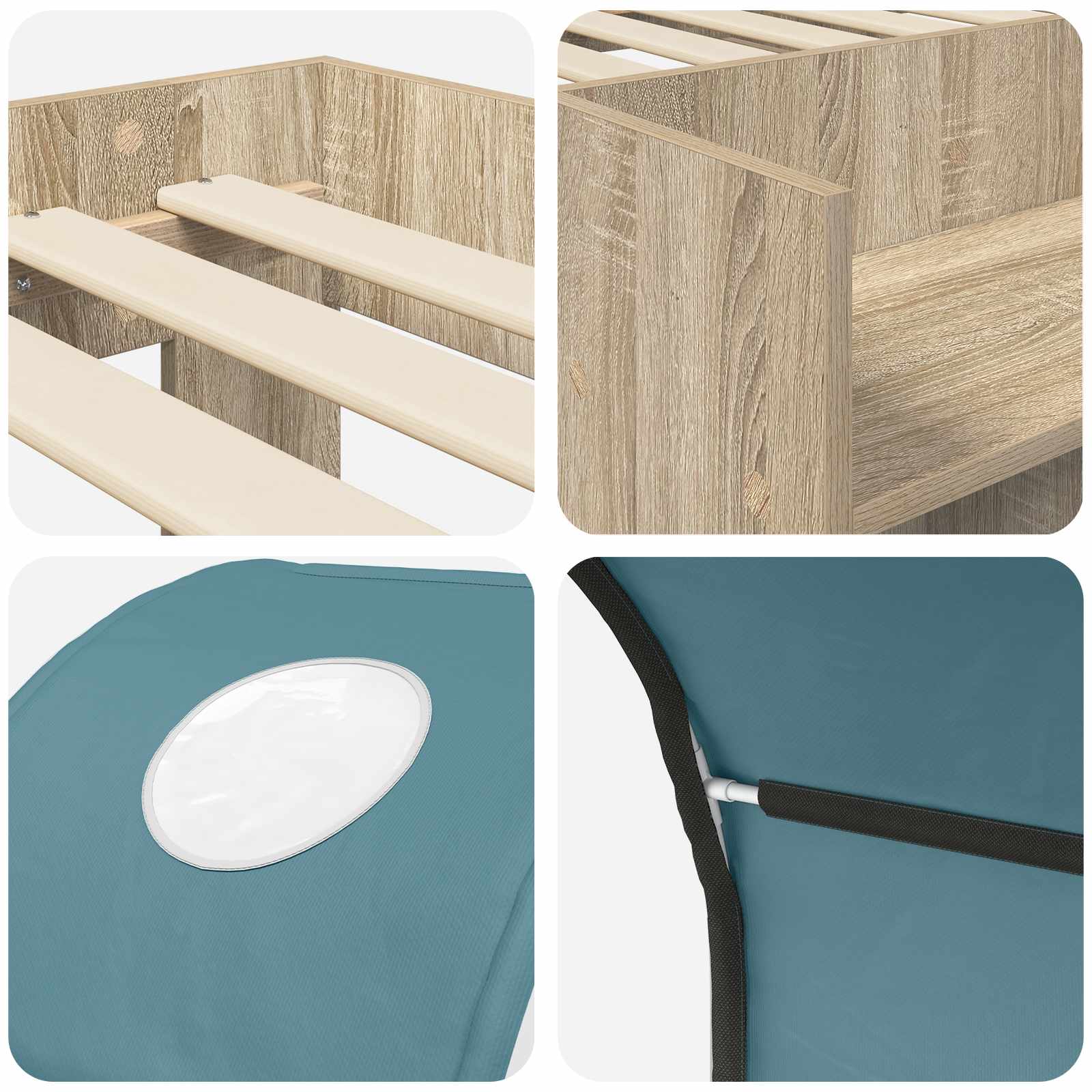 Lit avec Tunnel avec étagère 3 pc Chêne Sonoma et bleu clair