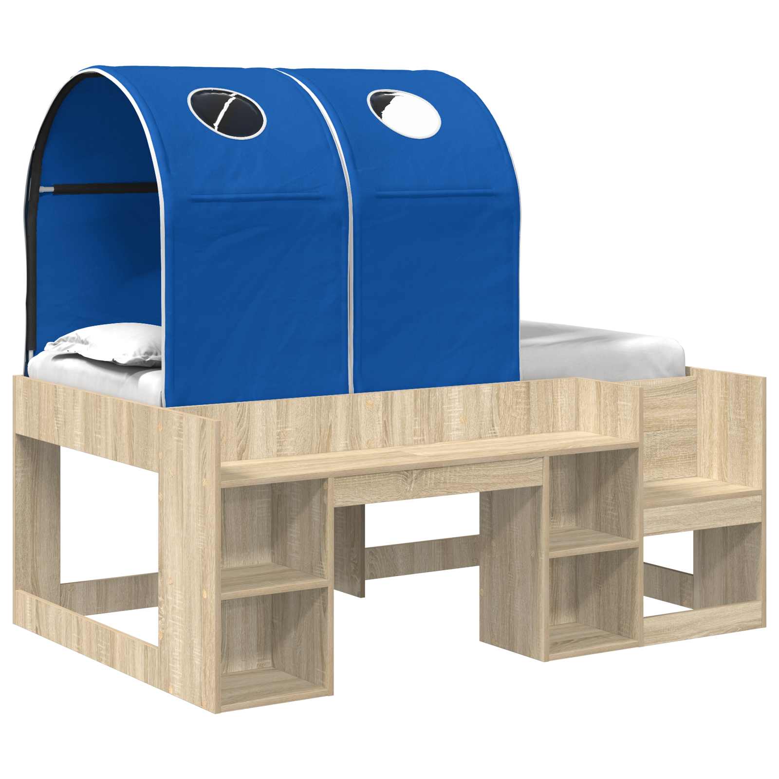 Lit avec Tunnel 3 pc Chêne Sonoma et bleu Bois d'ingénierie