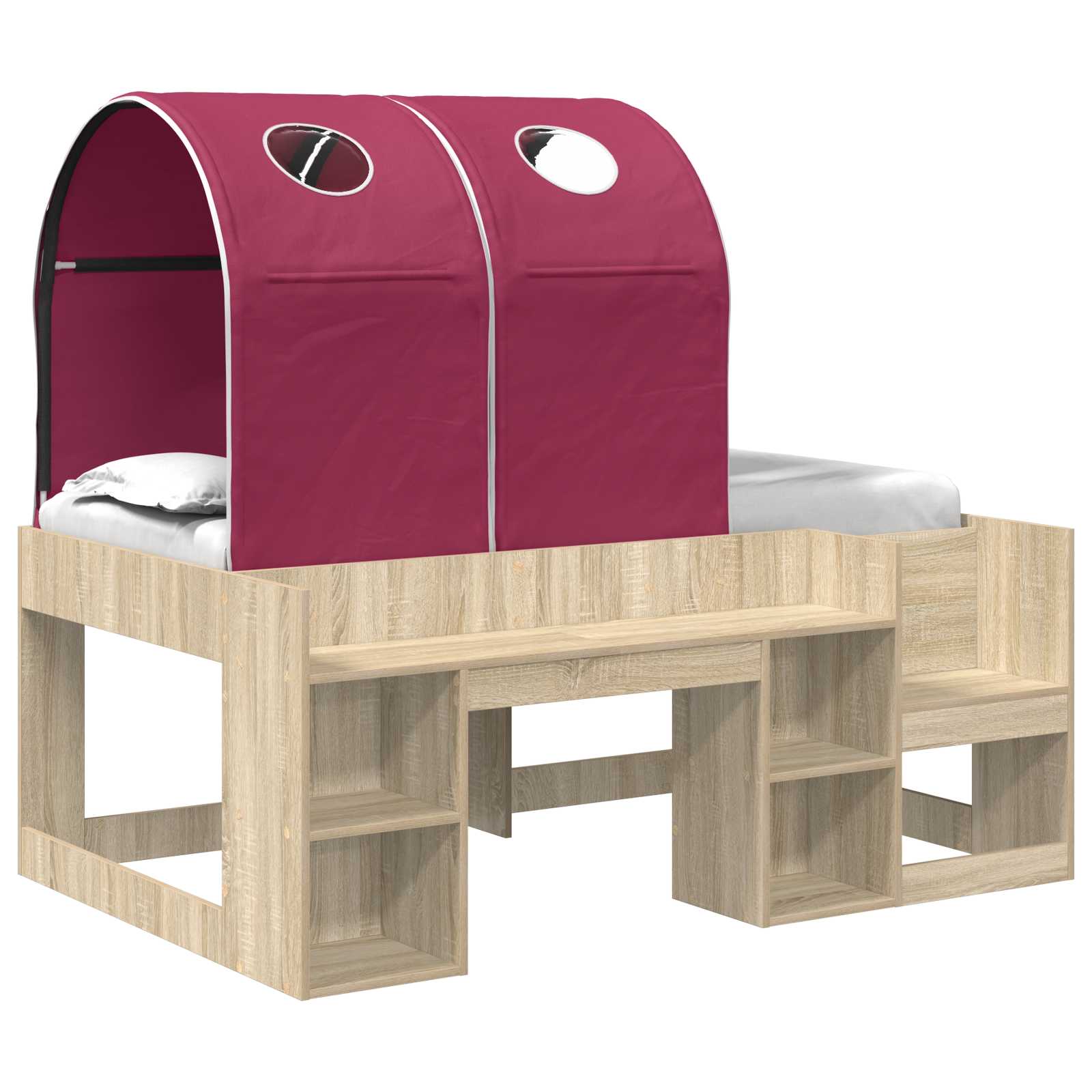 Lit avec Tunnel 3 pc Chêne Sonoma et rouge Bois d'ingénierie