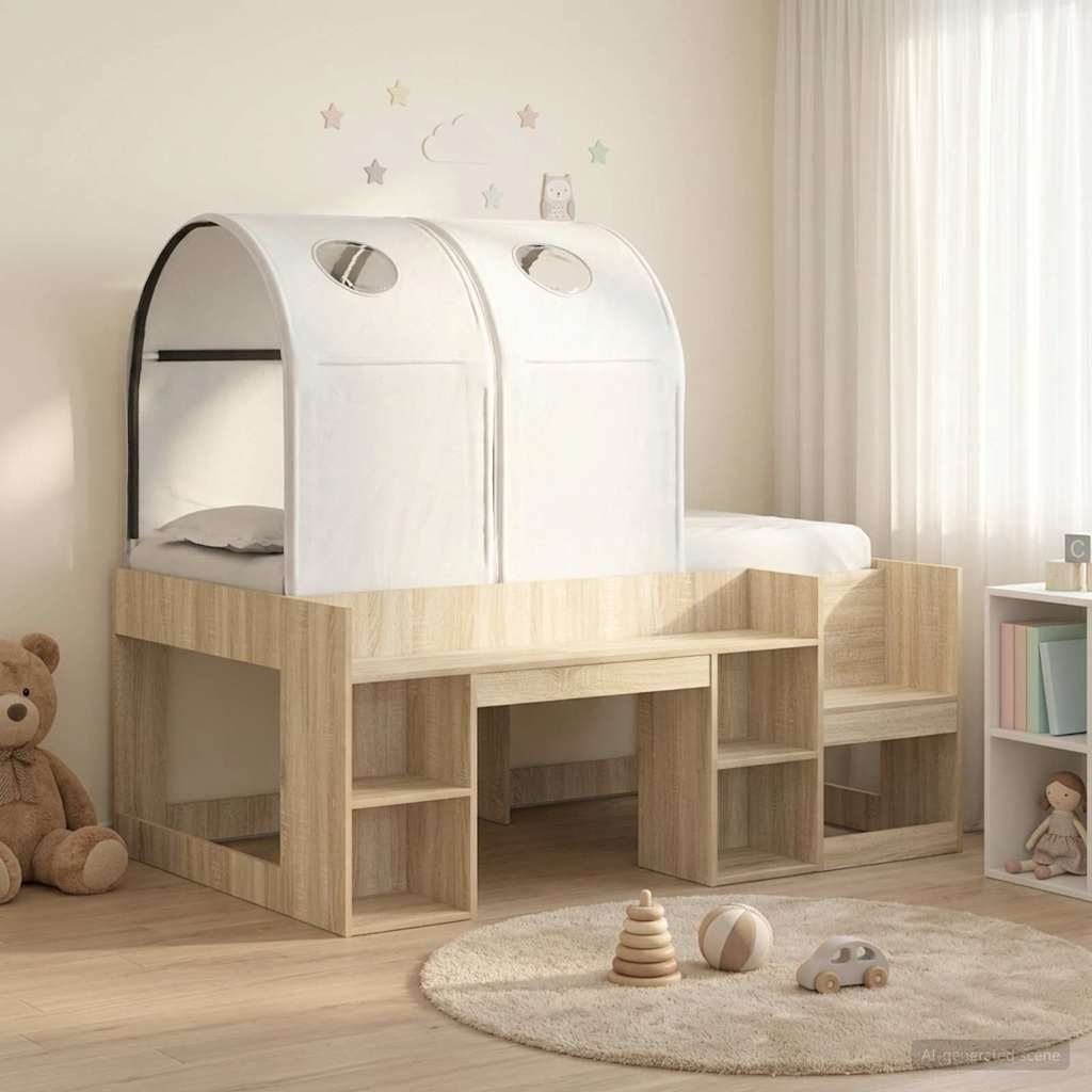 Lit avec Tunnel 3 pc Chêne Sonoma et blanc Bois d'ingénierie