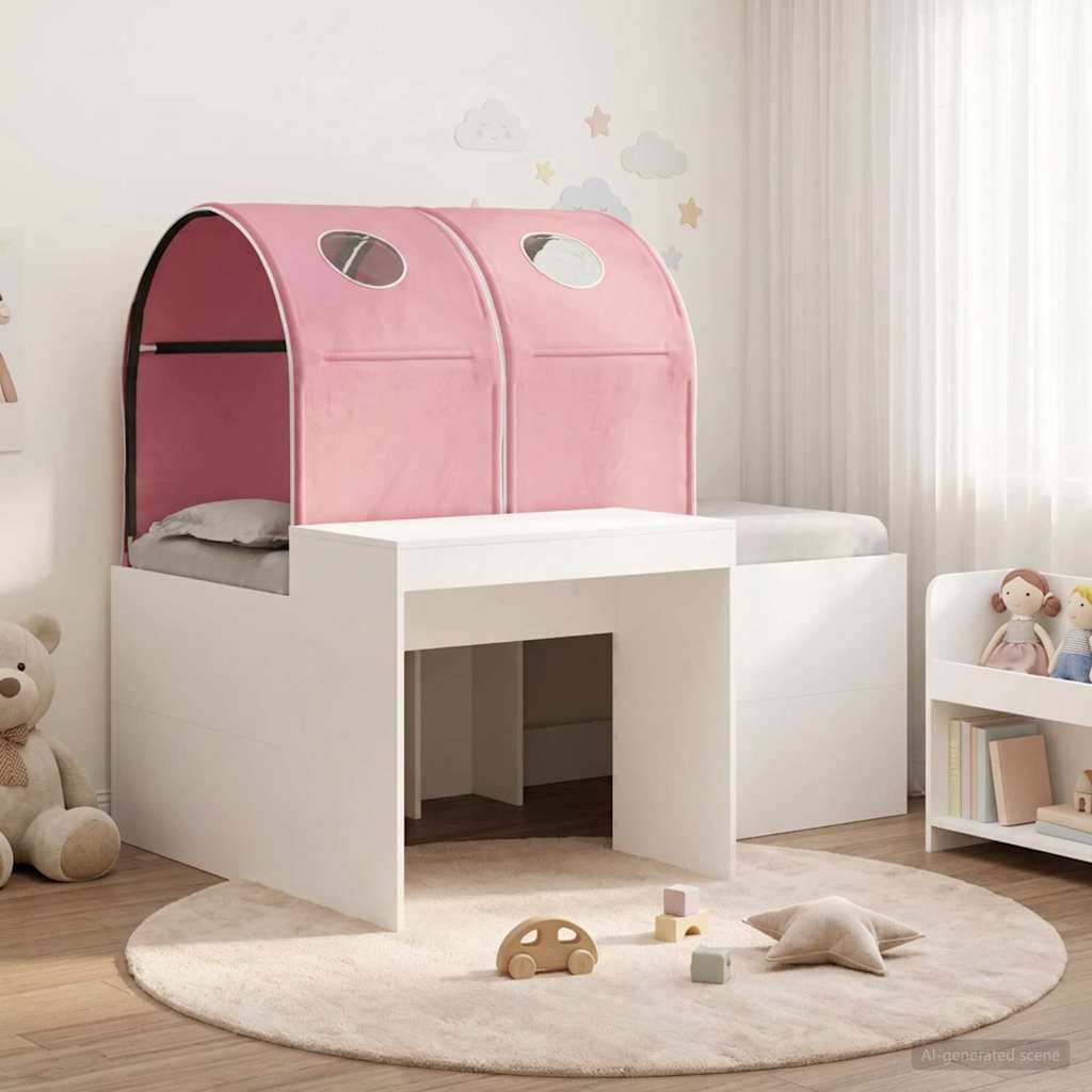Lit avec Tunnel 3 pièces Blanc et rose Bois d'ingénierie