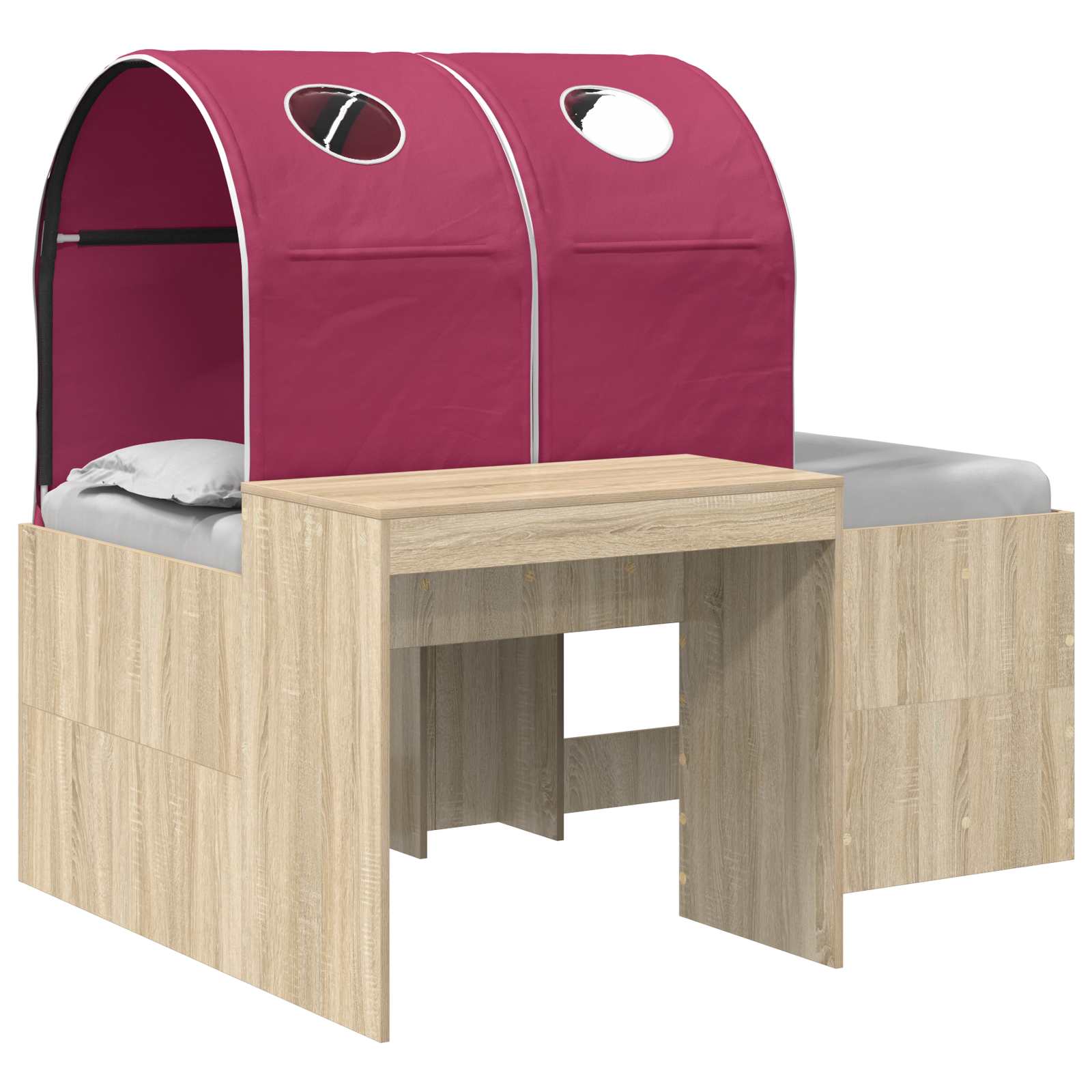 Lit avec Tunnel 3 pc Chêne Artisanal et Rouge Bois d'ingénierie