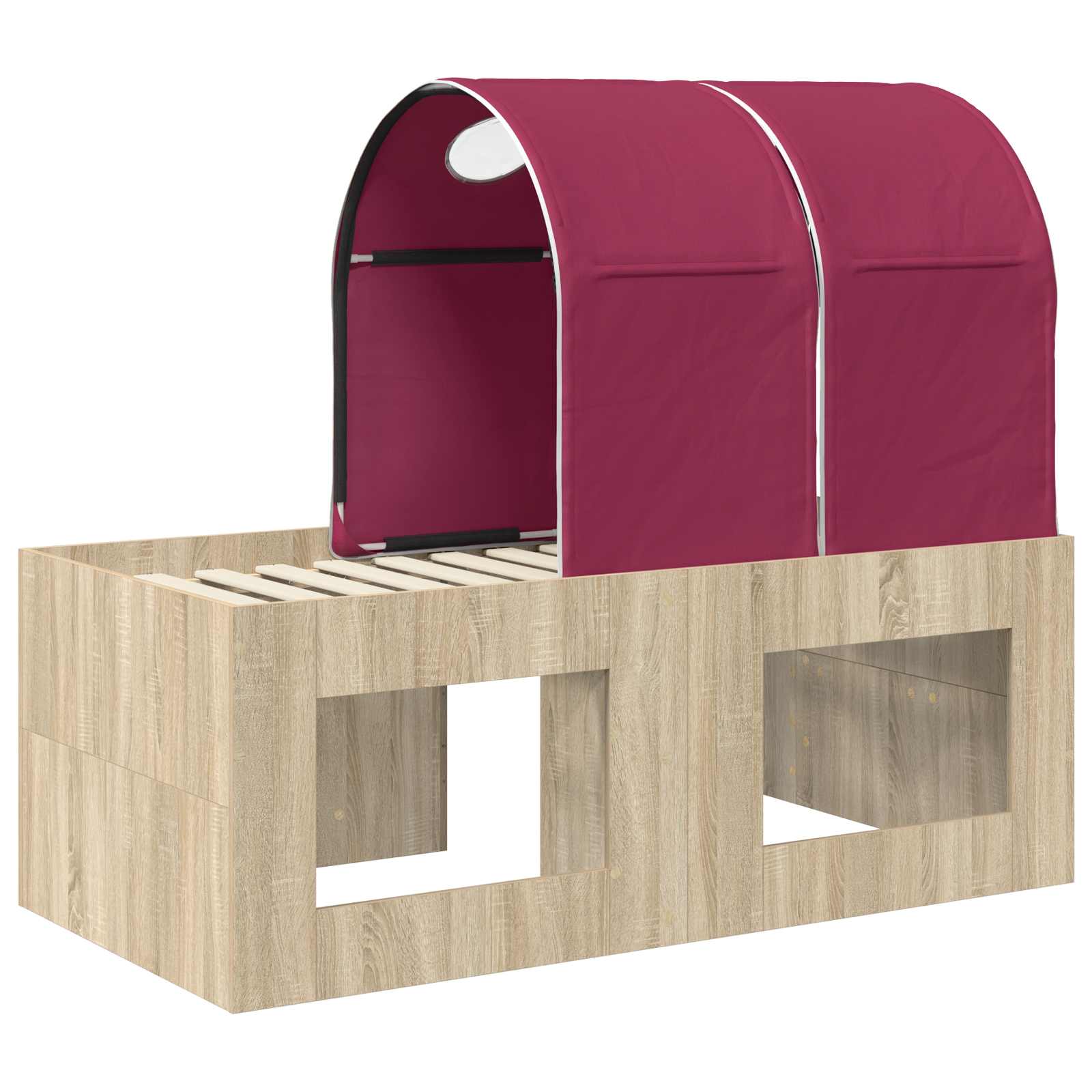 Lit avec Tunnel 3 pc Chêne Artisanal et Rouge Bois d'ingénierie