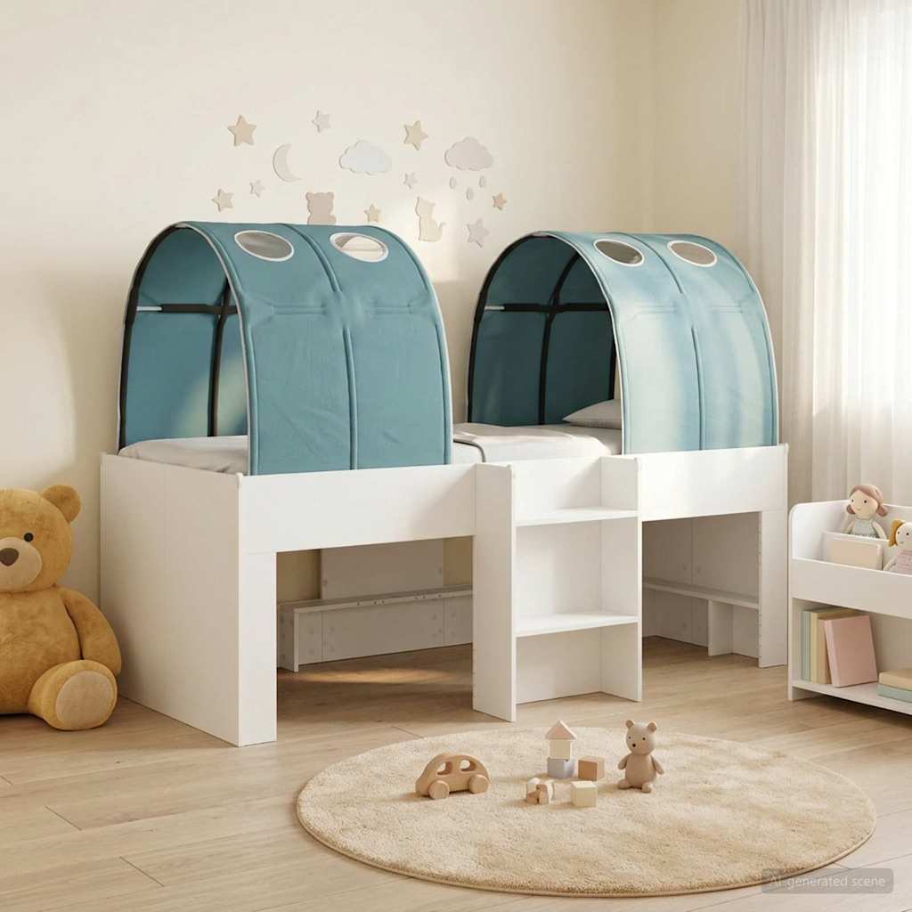 Lit avec Tunnel 3 pc Blanc et bleu clair Bois d'ingénierie - XIOS