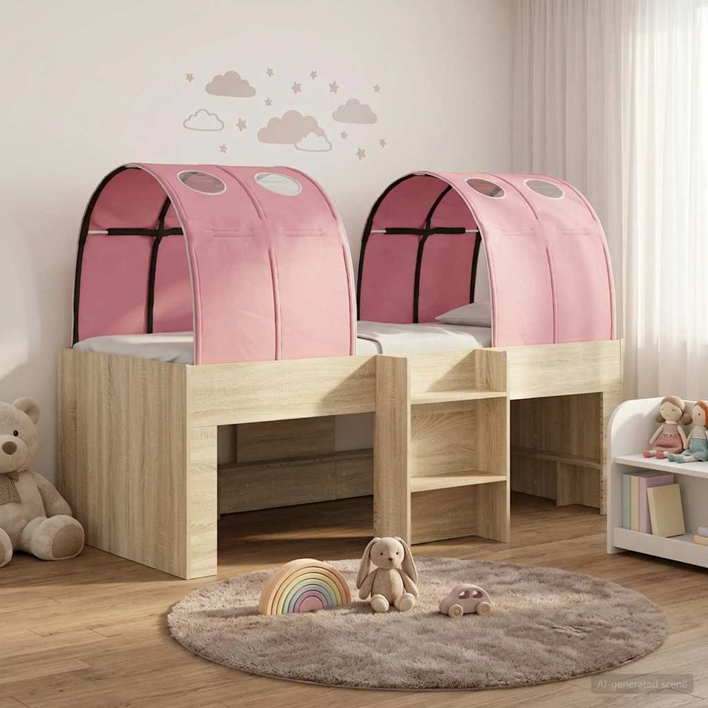 Lit avec Tunnel 3 pc Chêne Sonoma et rose Bois d'ingénierie