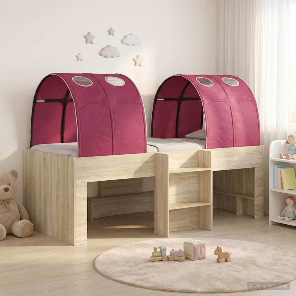 Lit avec Tunnel 3 pc Chêne Sonoma et rouge Bois d'ingénierie