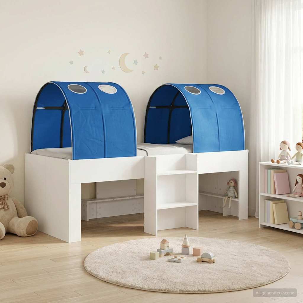 Lit Haut pour Enfants avec Tunnel 3 pc Blanc et bleu - XIOS