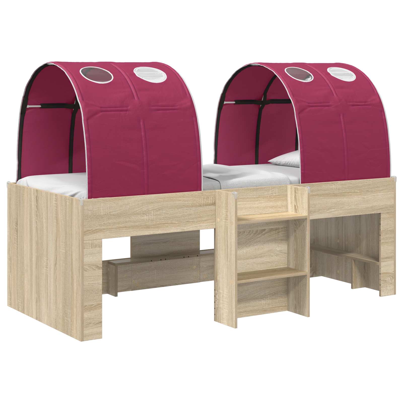 Lit Haut pour Enfants avec Tunnel 3 pc Chêne Sonoma et rouge