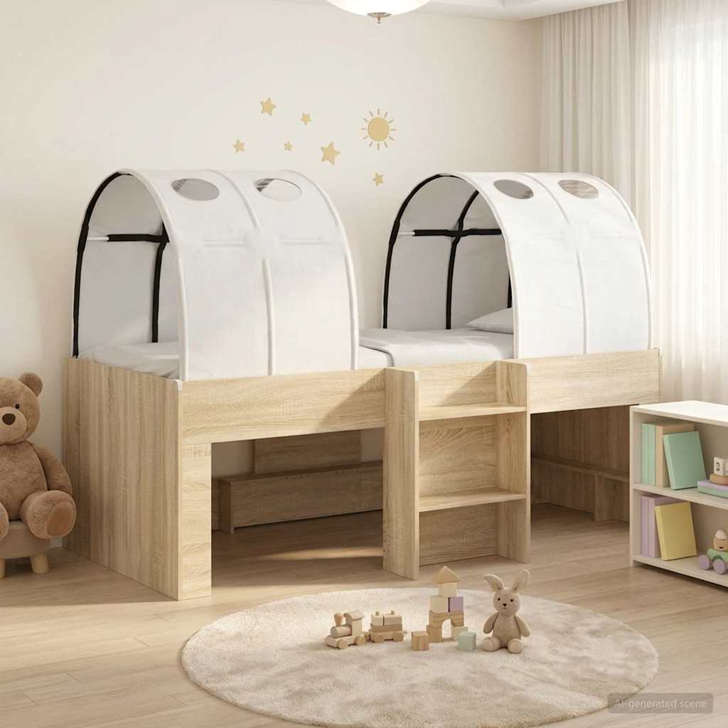 Lit avec Tunnel 3 pc Chêne Sonoma et blanc Bois d'ingénierie
