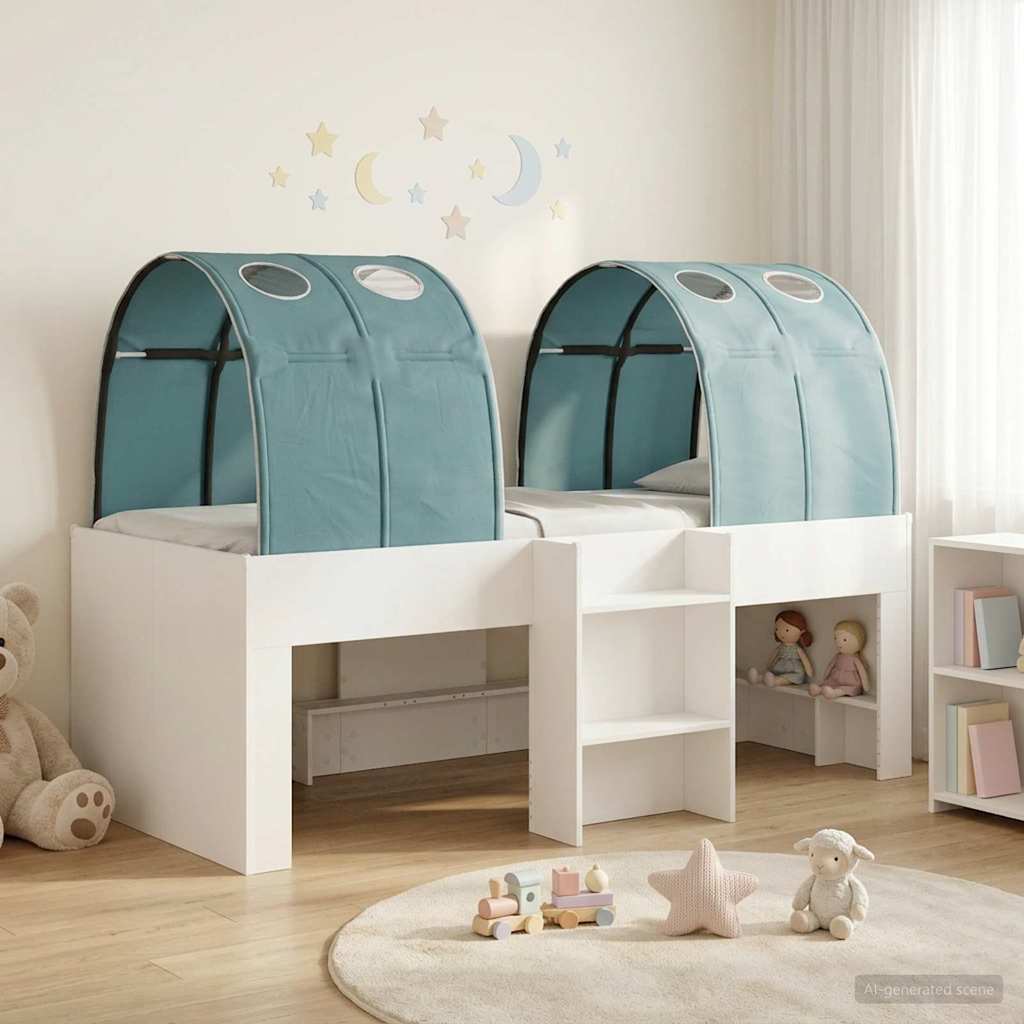 Lit avec Tunnel 4 pcs Blanc et bleu clair Bois d'ingénierie - XIOS