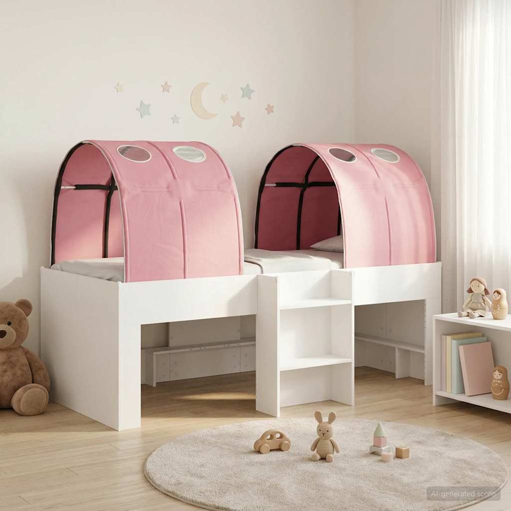 Lit avec Tunnel 3 pièces Blanc et rose Bois d'ingénierie