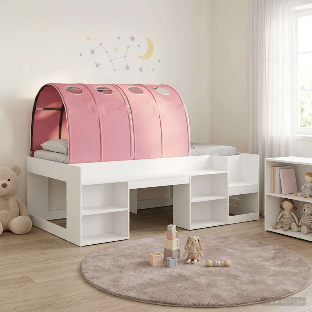 Lit haut pour enfants avec rangement Blanc et rose - XIOS