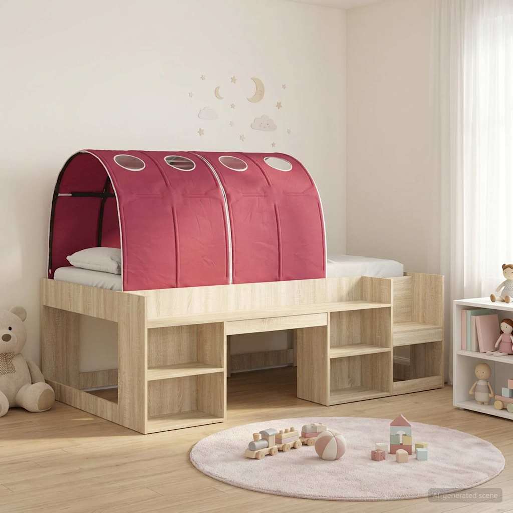 Lit haut pour enfants avec rangement 3 pc Chêne Sonoma et rouge