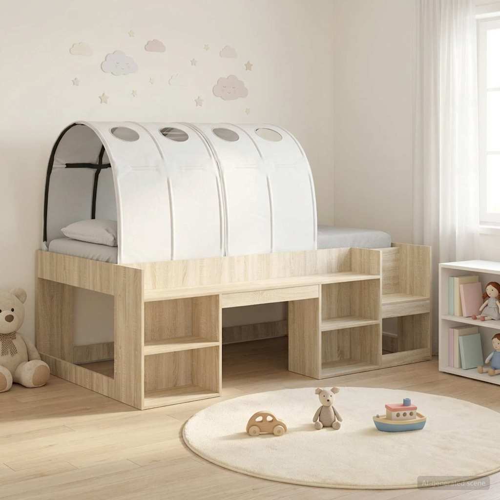 Lit haut pour enfants avec rangement 3 pc Chêne Sonoma et blanc