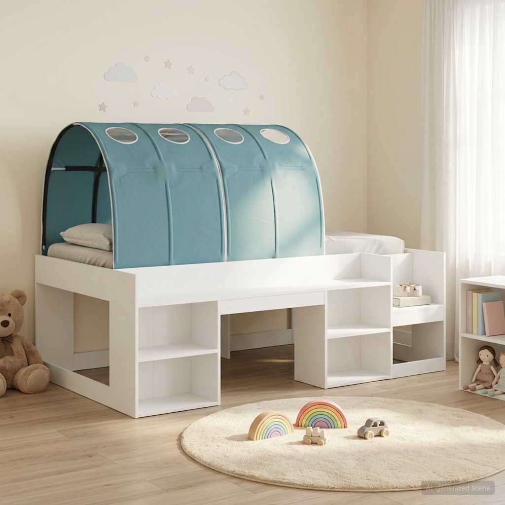 Cadre de lit avec tunnel avec étagère 3 pcs Blanc et bleu clair - XIOS