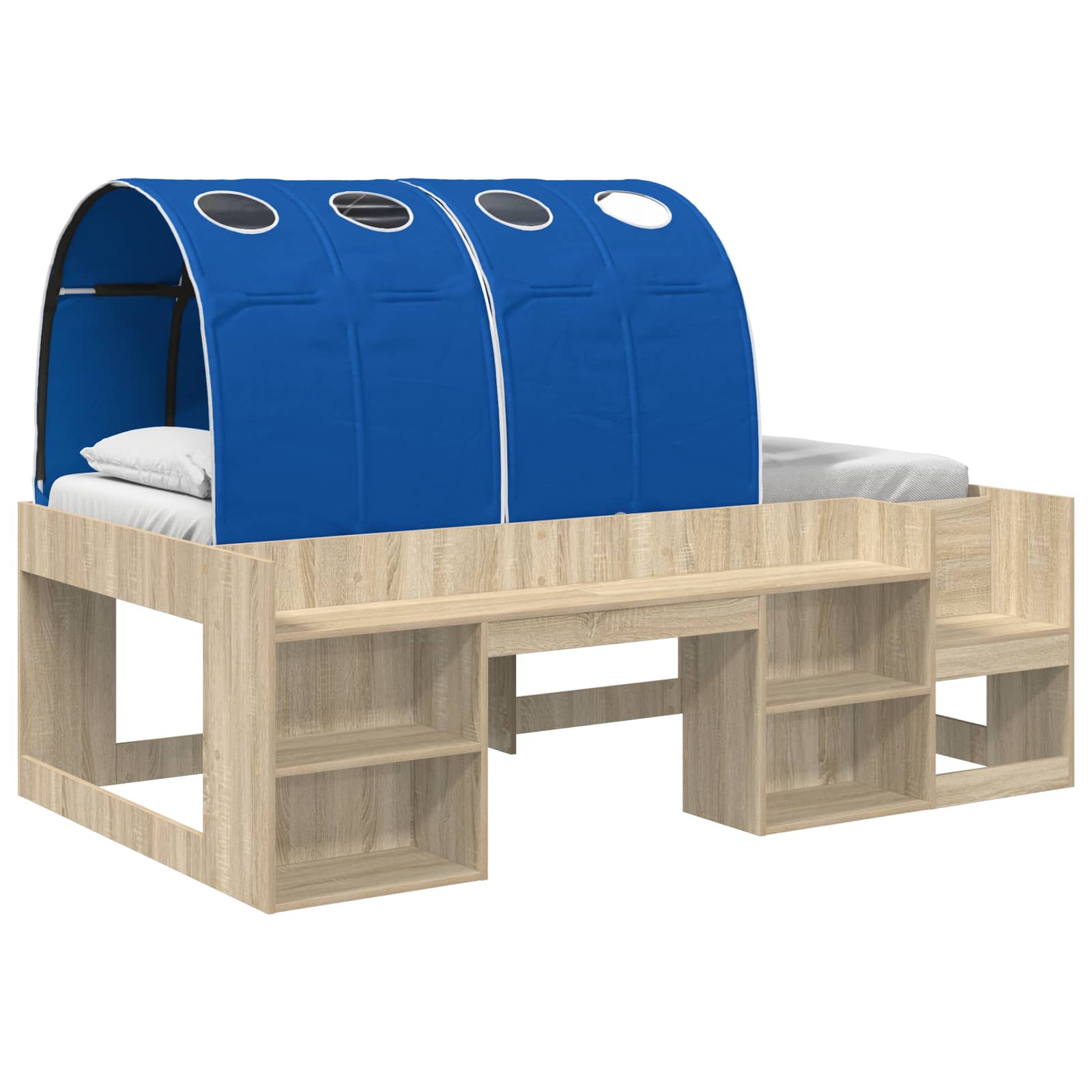 Cadre de lit avec tunnel avec étagère 3 pc Chêne Sonoma et bleu