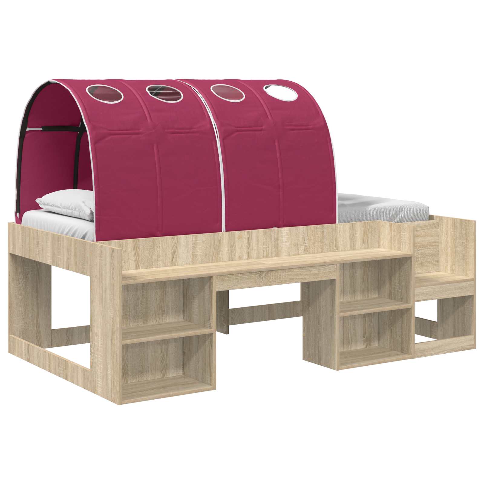Cadre de lit avec tunnel 3 pc Chêne Sonoma et rouge
