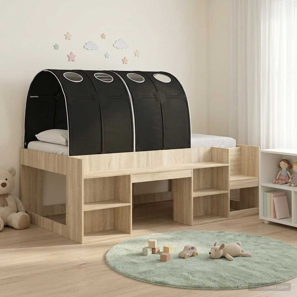 Cadre de lit avec tunnel avec étagère 3 pc Chêne Sonoma et noir