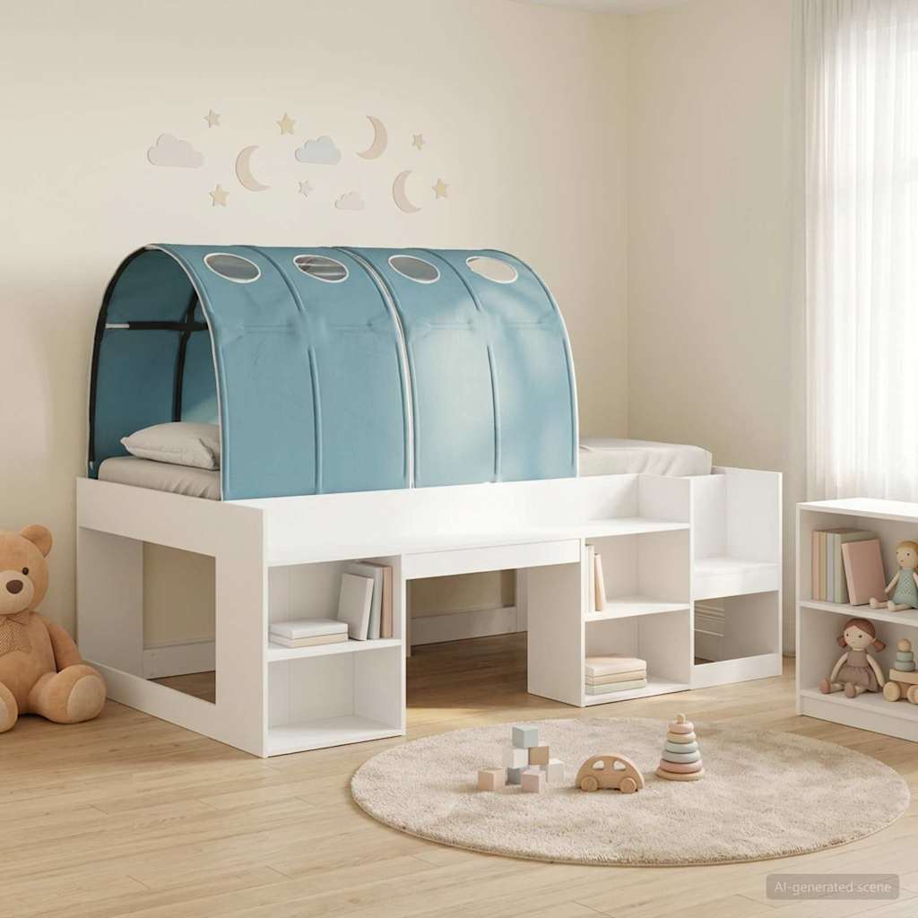 Cadre de lit avec tunnel avec étagère 3 pcs Blanc et bleu clair - XIOS