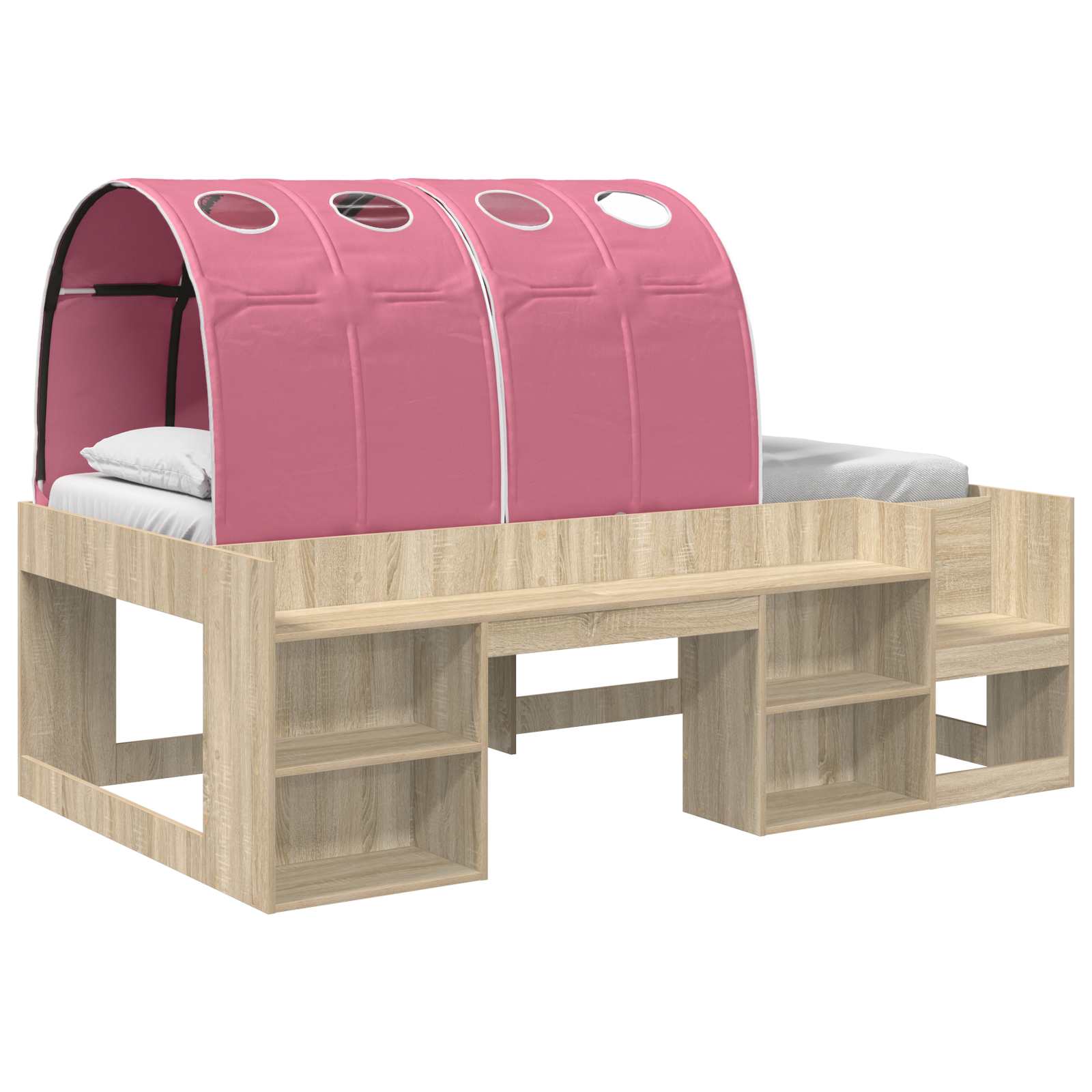 Cadre de lit avec tunnel avec étagère 3 pc Chêne Sonoma et rose